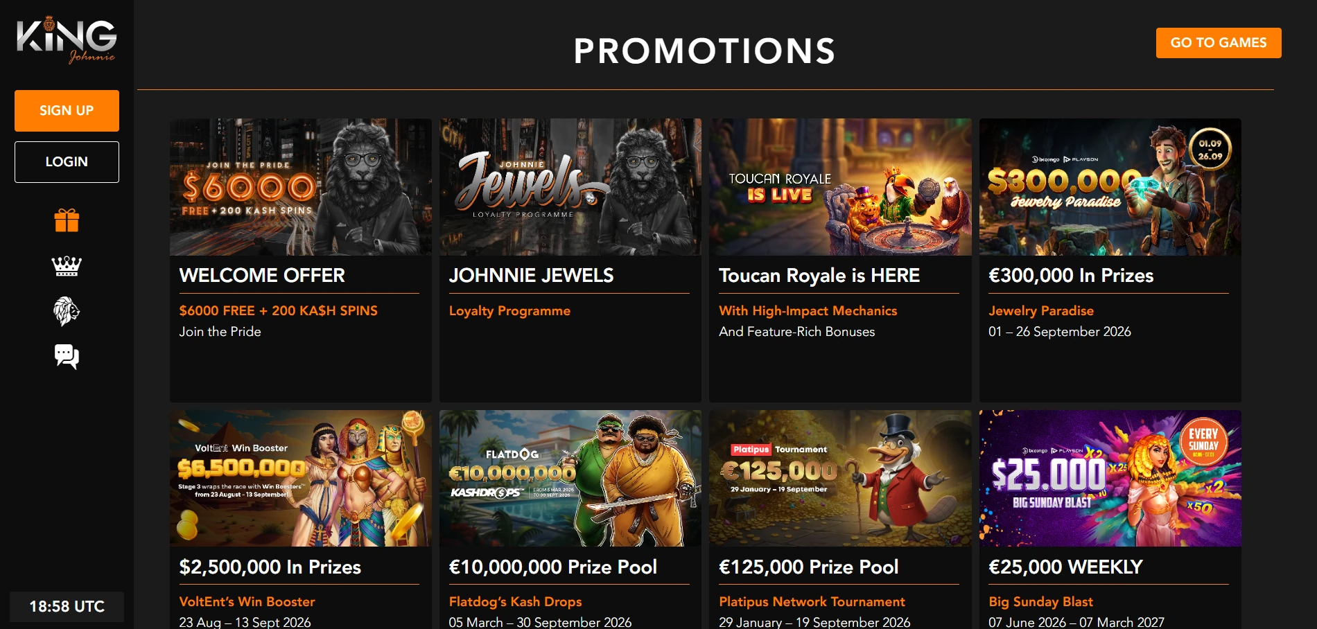 King Johnnie Casino bonus page screenshot