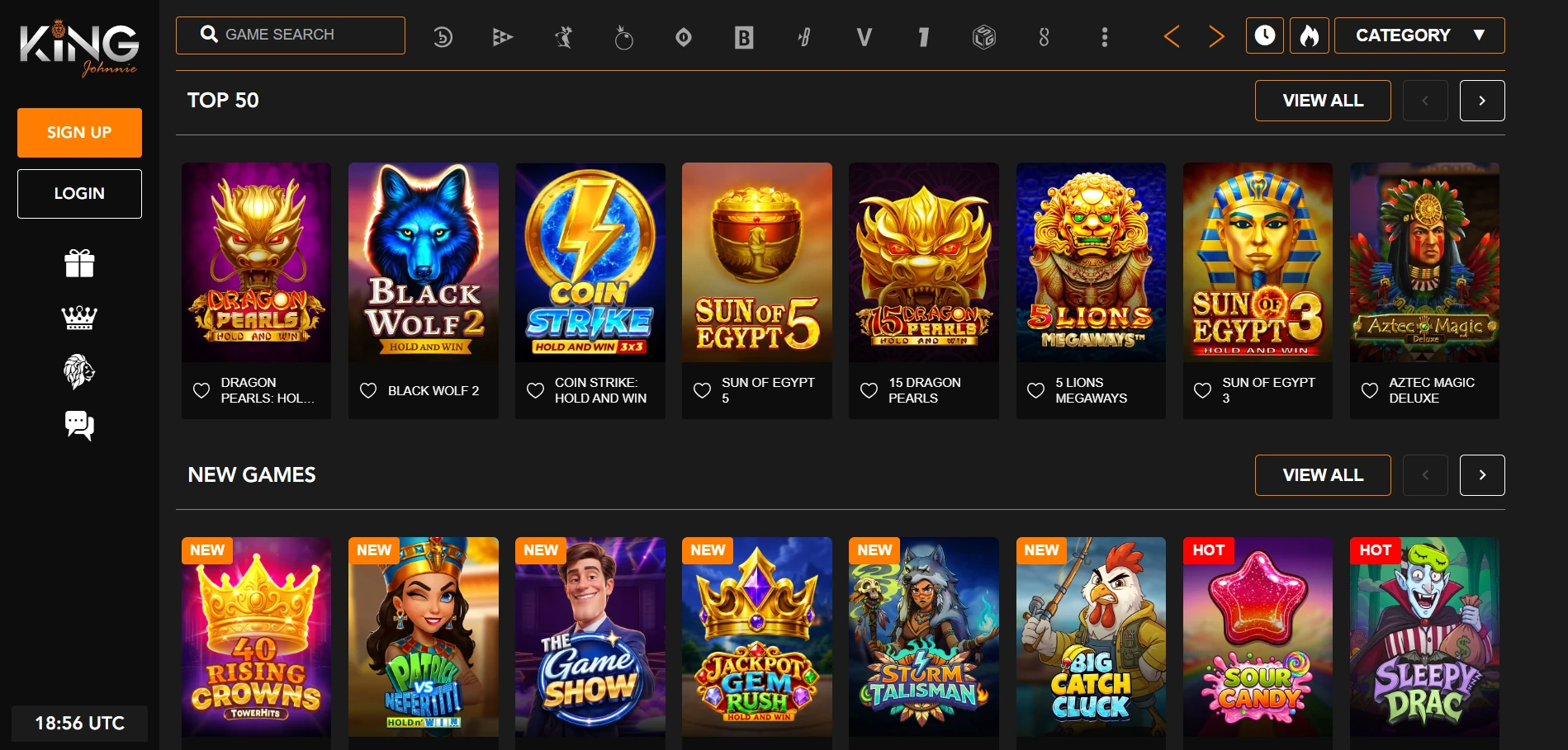 King Johnnie Casino games lobby screenshot